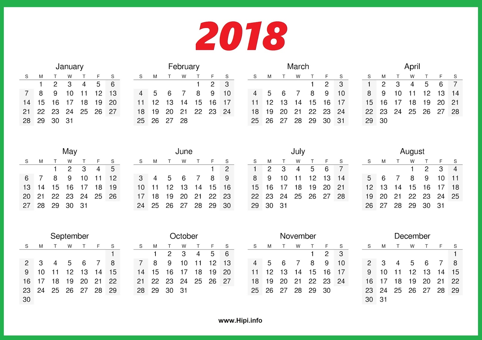 Calendars Printable / Twitter Headers / Facebook Covers / Wallpapers: 2018 Calendar Printable ...