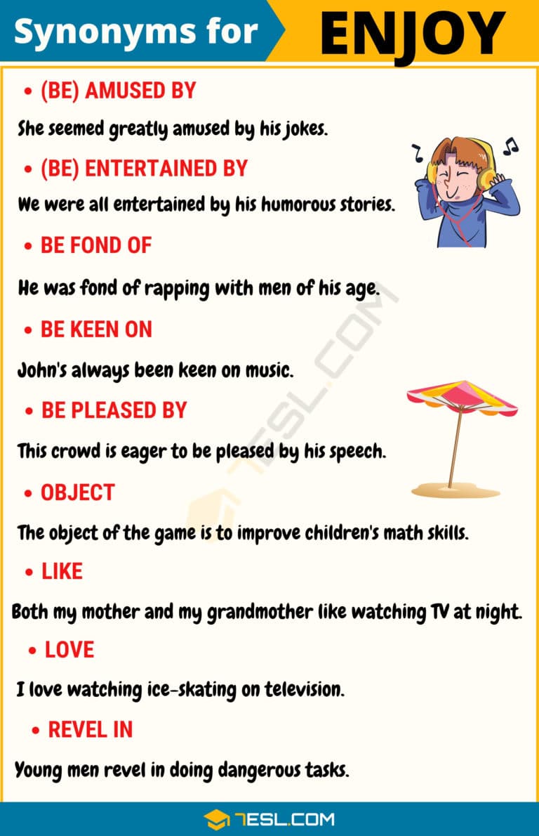 105+ Synonyms for &quot;Enjoy&quot; with Examples | Another Word for “Enjoy” • 7ESL