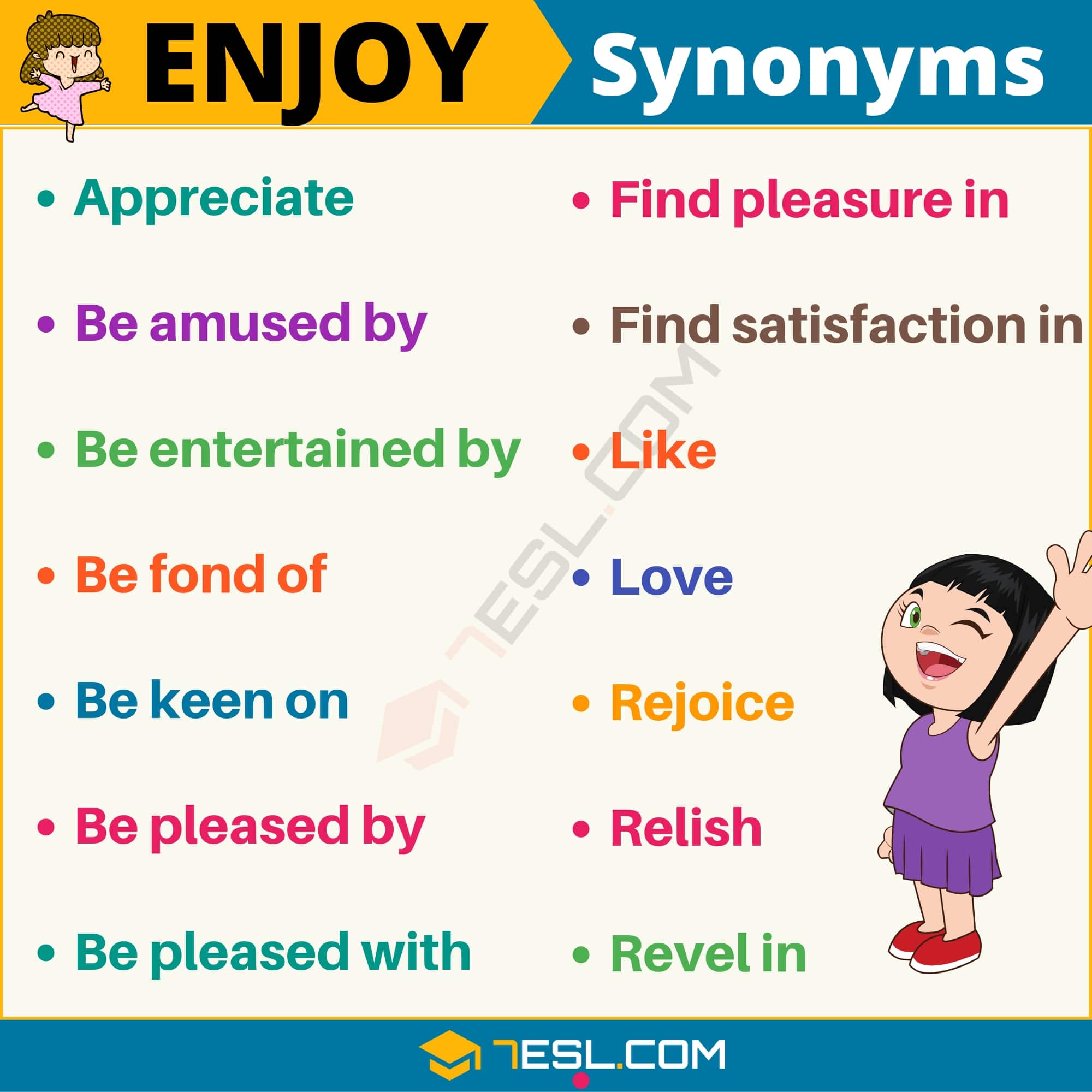 105+ Synonyms for &quot;Enjoy&quot; with Examples | Another Word for “Enjoy” • 7ESL