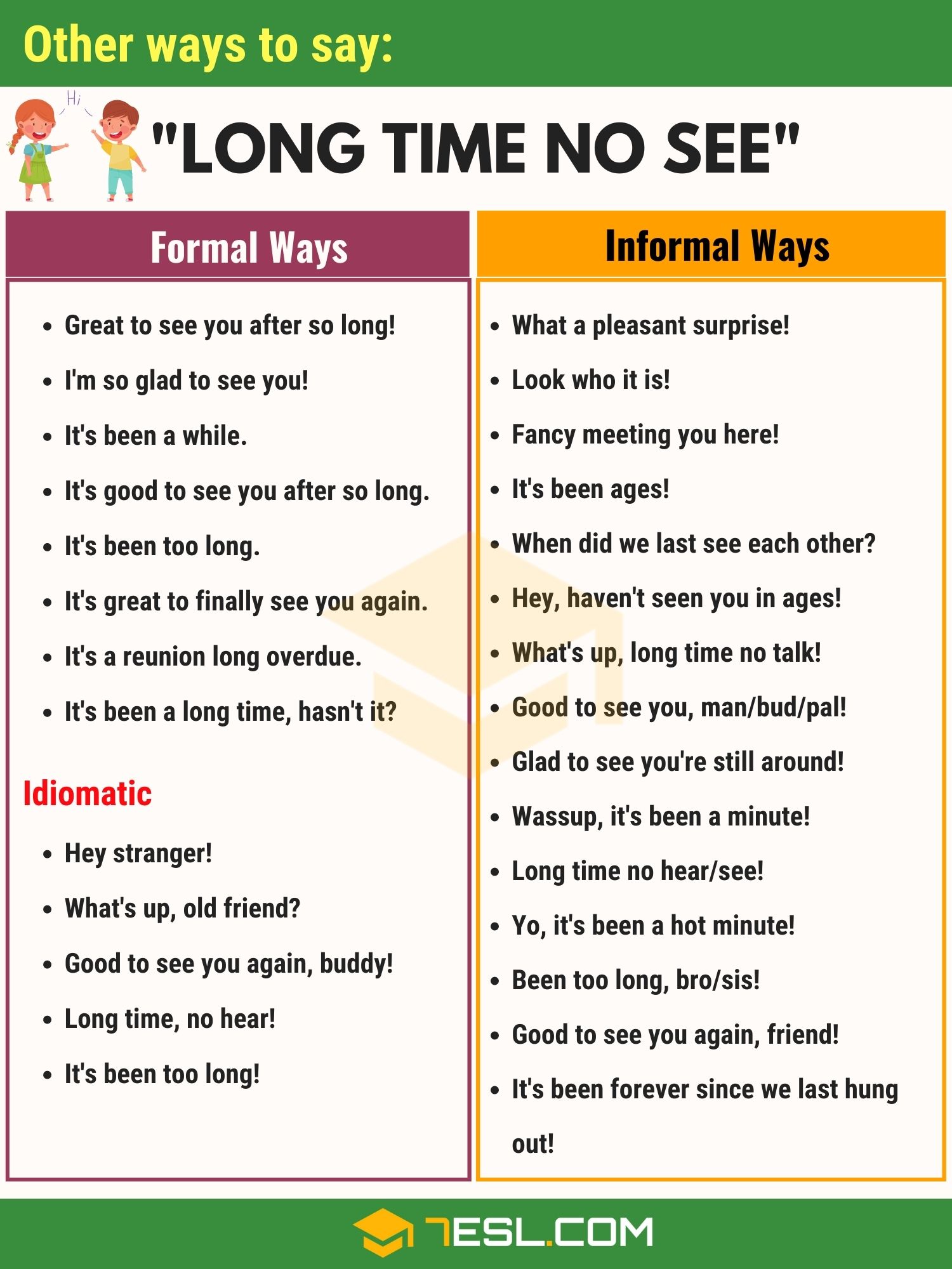 60+ Other Ways To Say &quot;Long Time No See&quot; In English • 7ESL