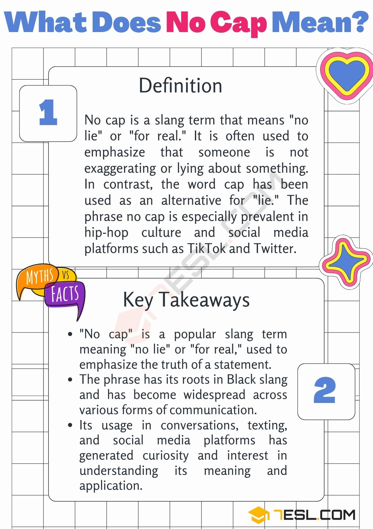 &quot;No Cap&quot; Meaning, Origin And Examples • 7ESL
