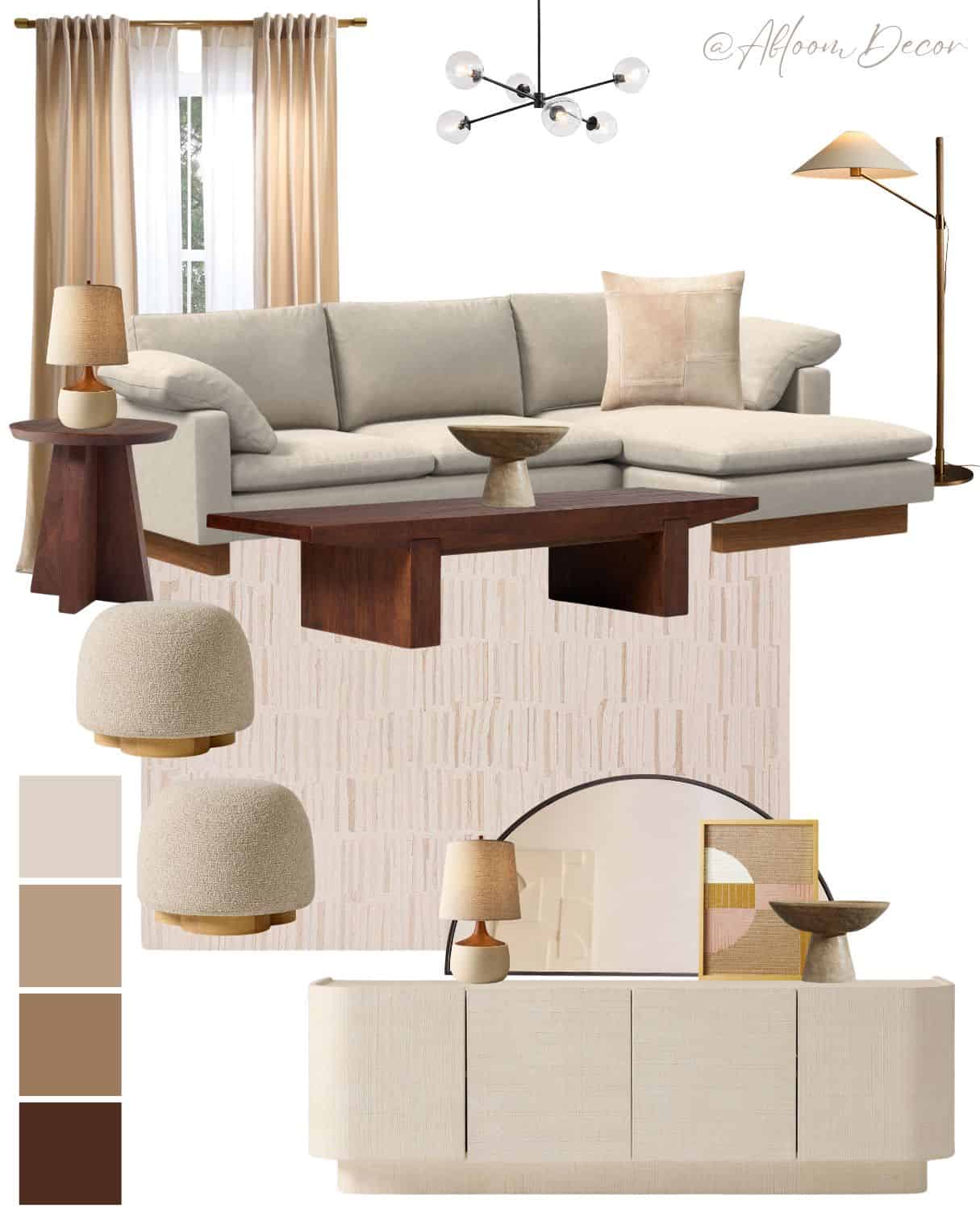 Modern Neutral Living Room Mood Board - Abloom Decor