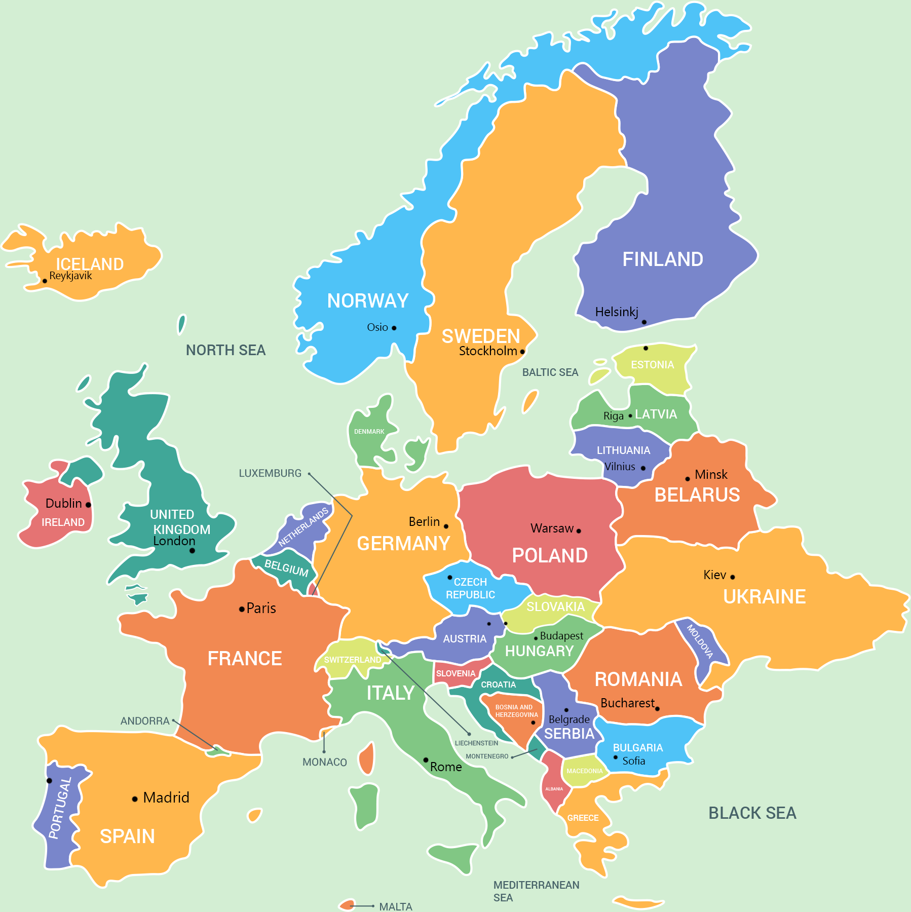 Map Of Europe Labeled With Capitals Adams Printable Map - Otosection