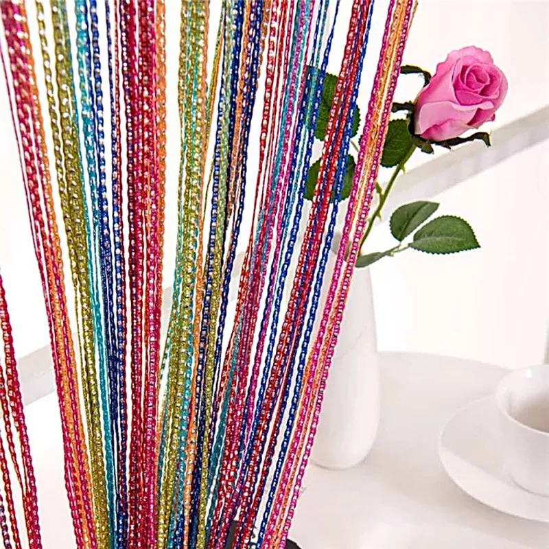 Window Panel Curtain 2m x1m Silver Leather Line String Curtains Door Divider Yarn String Curtain ...