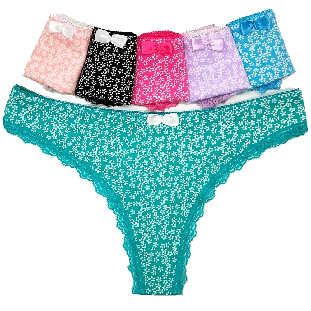 12pcs/set Women&#39;s Cotton Thongs Female Panties Low-rise Floral T-back G-string M-xl Ladies ...