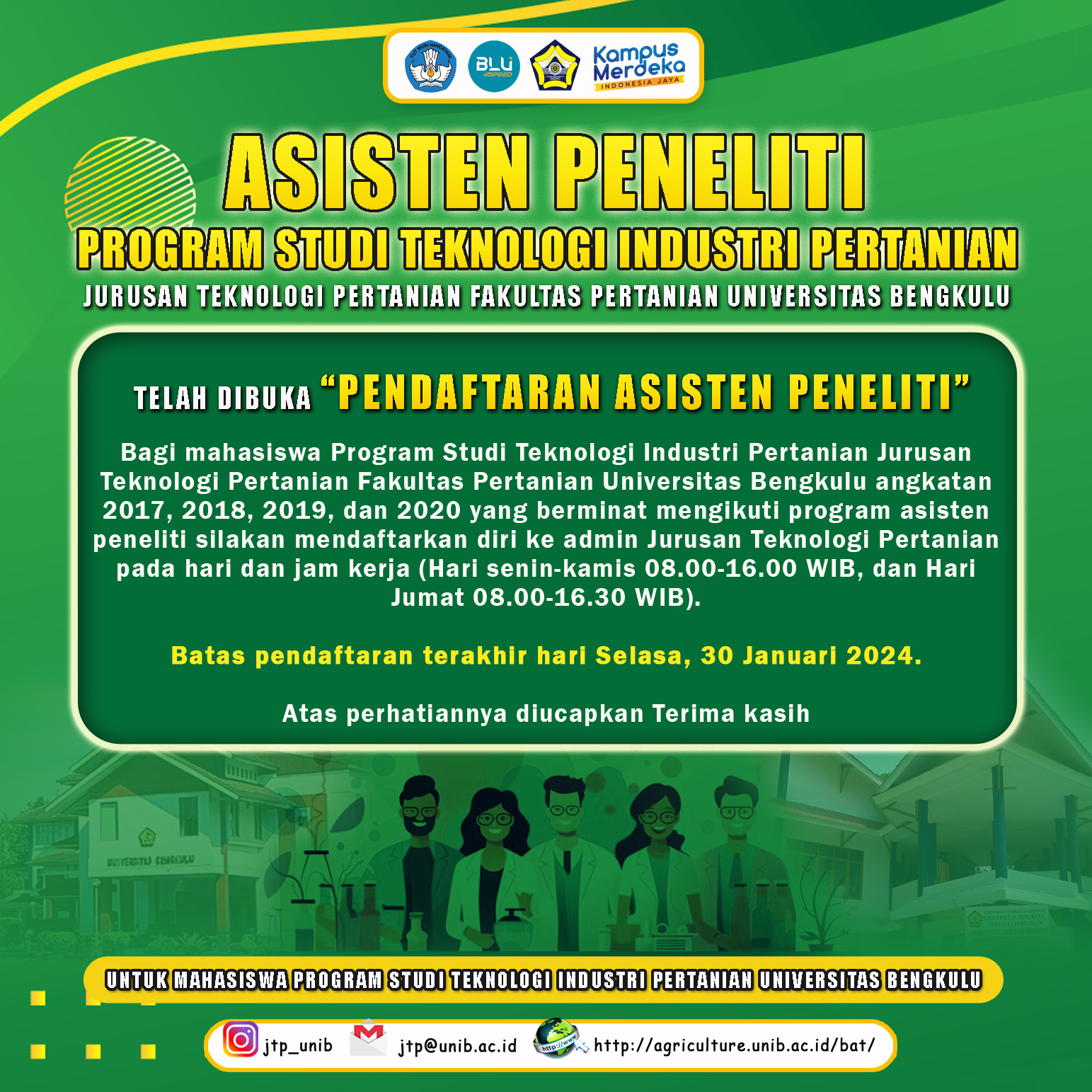 Research Assistant Of Agricultural Industry Technology Study Program - Agricultural Industry...