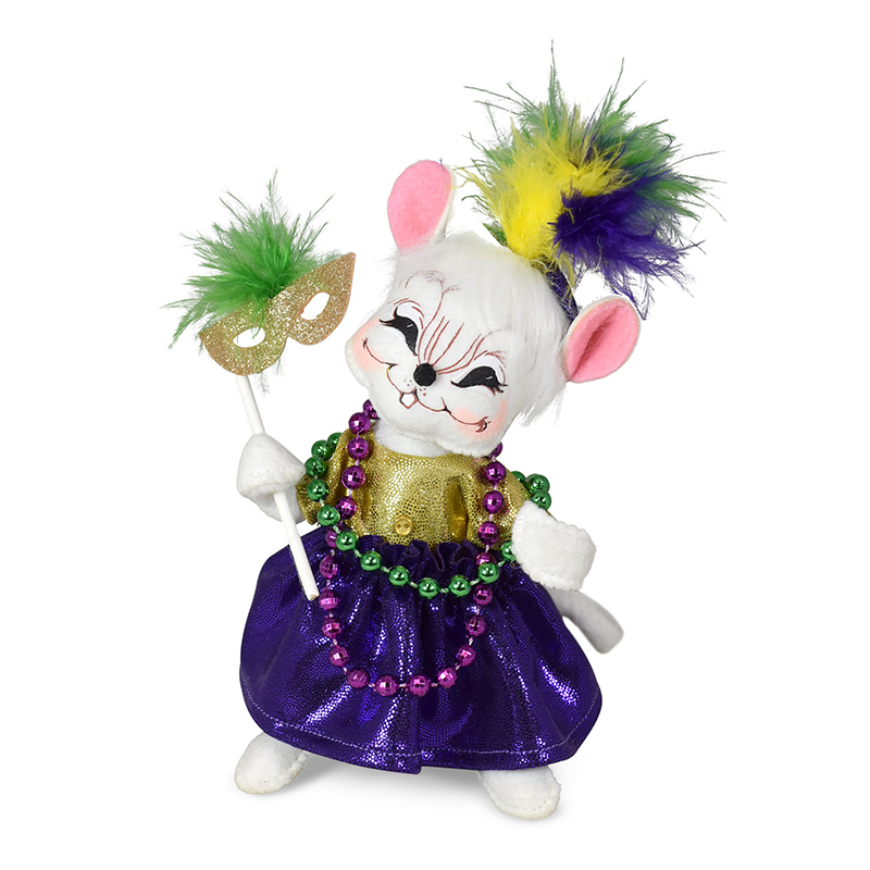 6in Mardi Gras Girl Mouse - Annalee Dolls