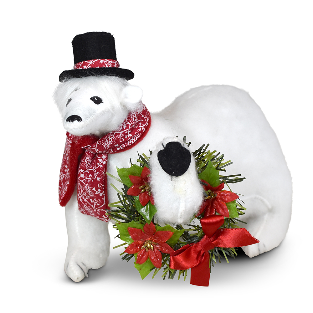 8in Poinsettia Polar Bear - Annalee Dolls