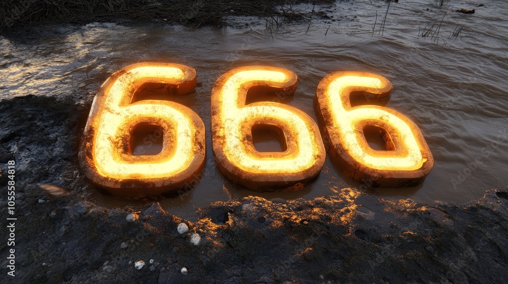 Glowing Numbers 666, Three Dimensional Figure, Number Six, Numerology, Evil Omen, Symbolism...