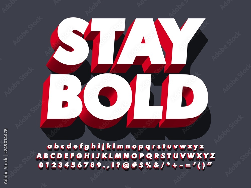 &quot;stay bold&quot; strong 3d red typeface font effect, modern type with shadow for brand logotype ...