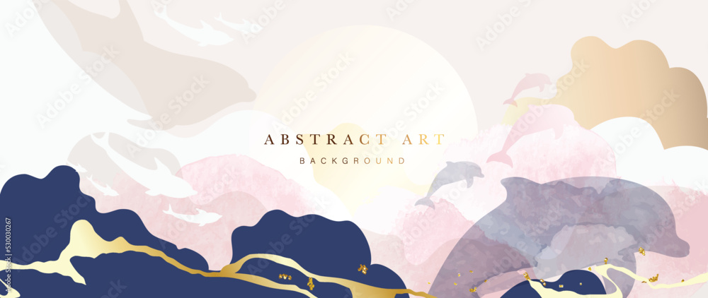 Luxury watercolor ocean background vector. Elegant abstract wallpaper design with cloud. sunset ...
