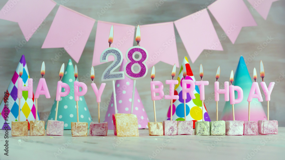 Happy Birthday Number 28 In Pink Pastel Colors For A Girl Or Woman. Happy Birthday Greeting Card ...