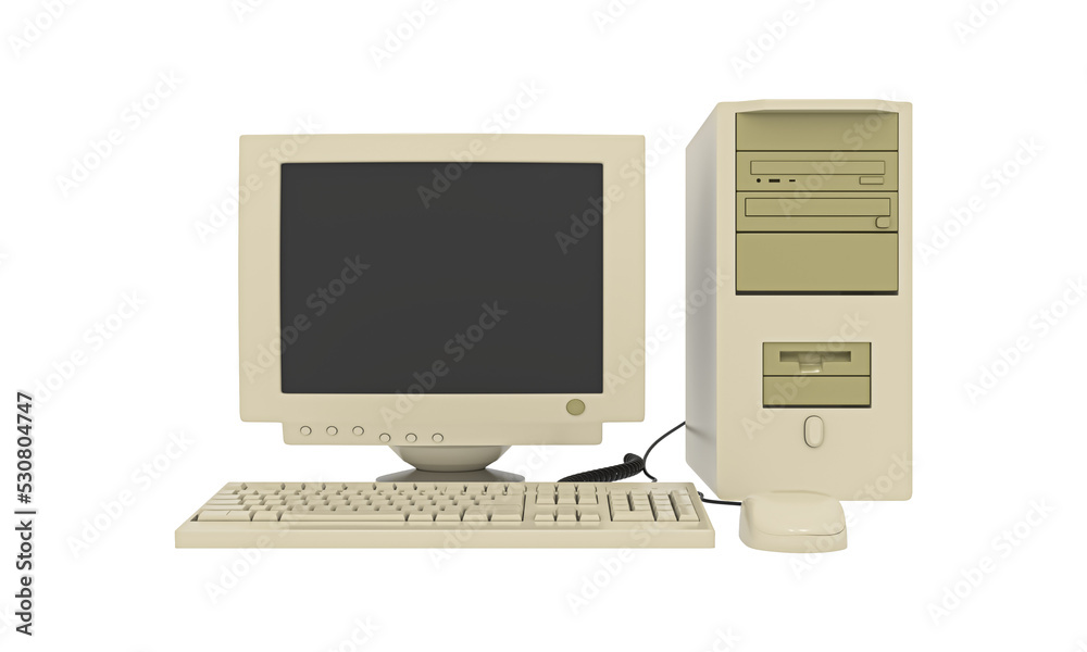 Ld Vintage Desktop Computer With Keyboard And Mouse. Old Fashioned Desktop PC. Retro Style...