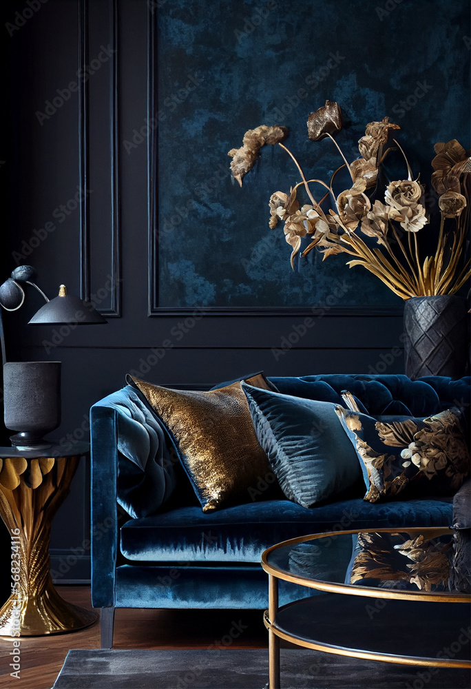 Black And Blue Living Room
