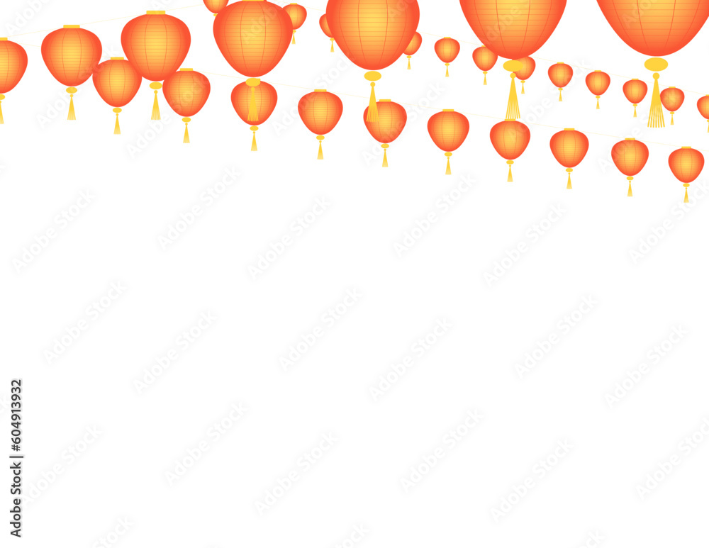 Mid Autumn Festival hanging lanterns illustration. Asian style modern flat vector design ...