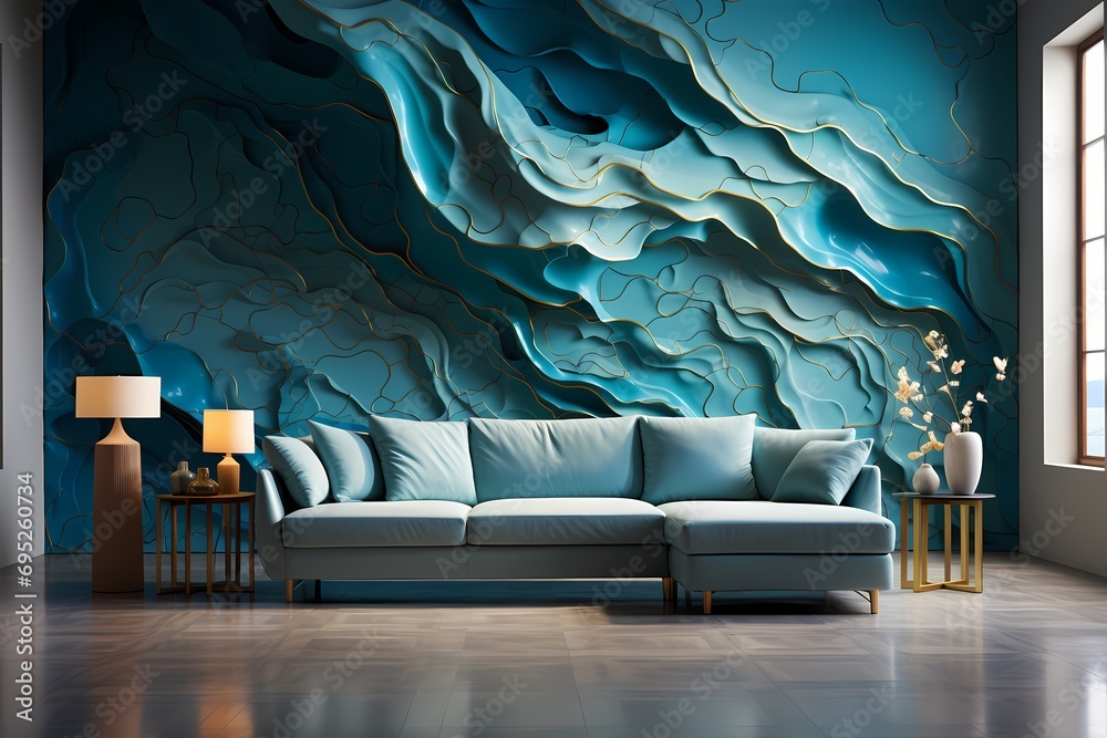 A cascade of liquid silver and azure, creating an elegant and ethereal abstract wallpaper with ...