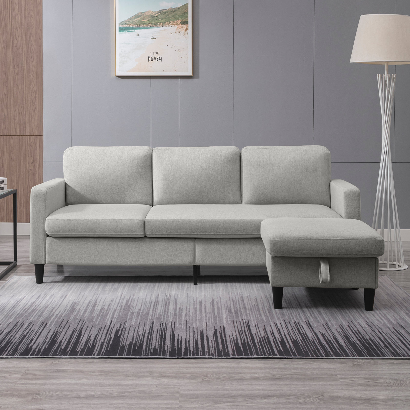 Ebern Designs Ebern 76&quot; Sectional Sofa With Movable Ottoman & Reviews | Wayfair