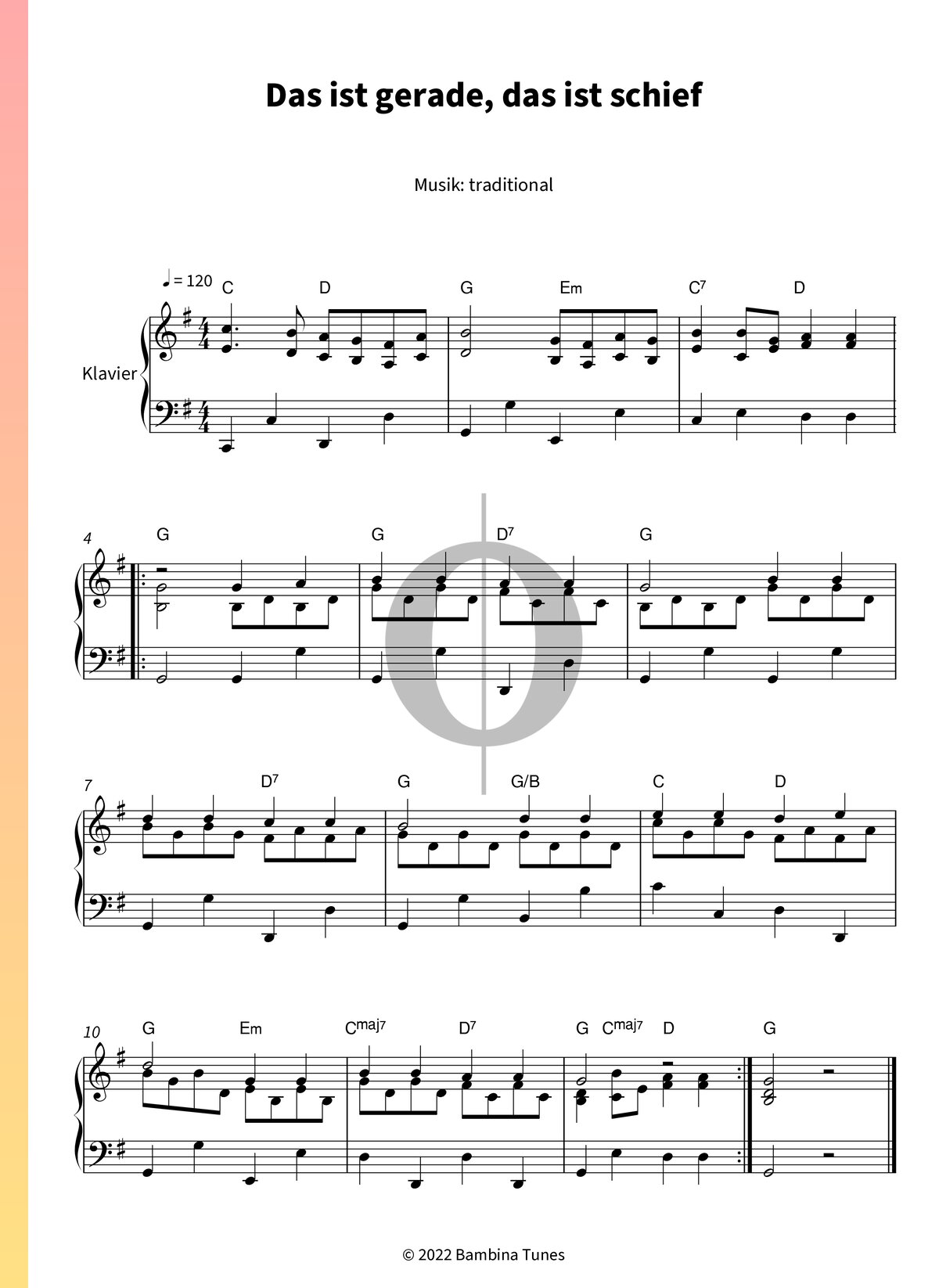 Das Ist Gerade, Das Ist Schief (Anonymous) Piano Sheet Music - OKTAV