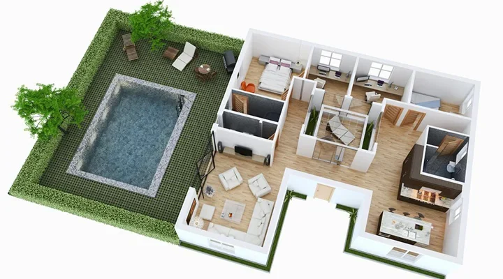 Denah Rumah Mewah 2 Lantai Dengan Kolam Renang 3D Archives - Bintoro Architect