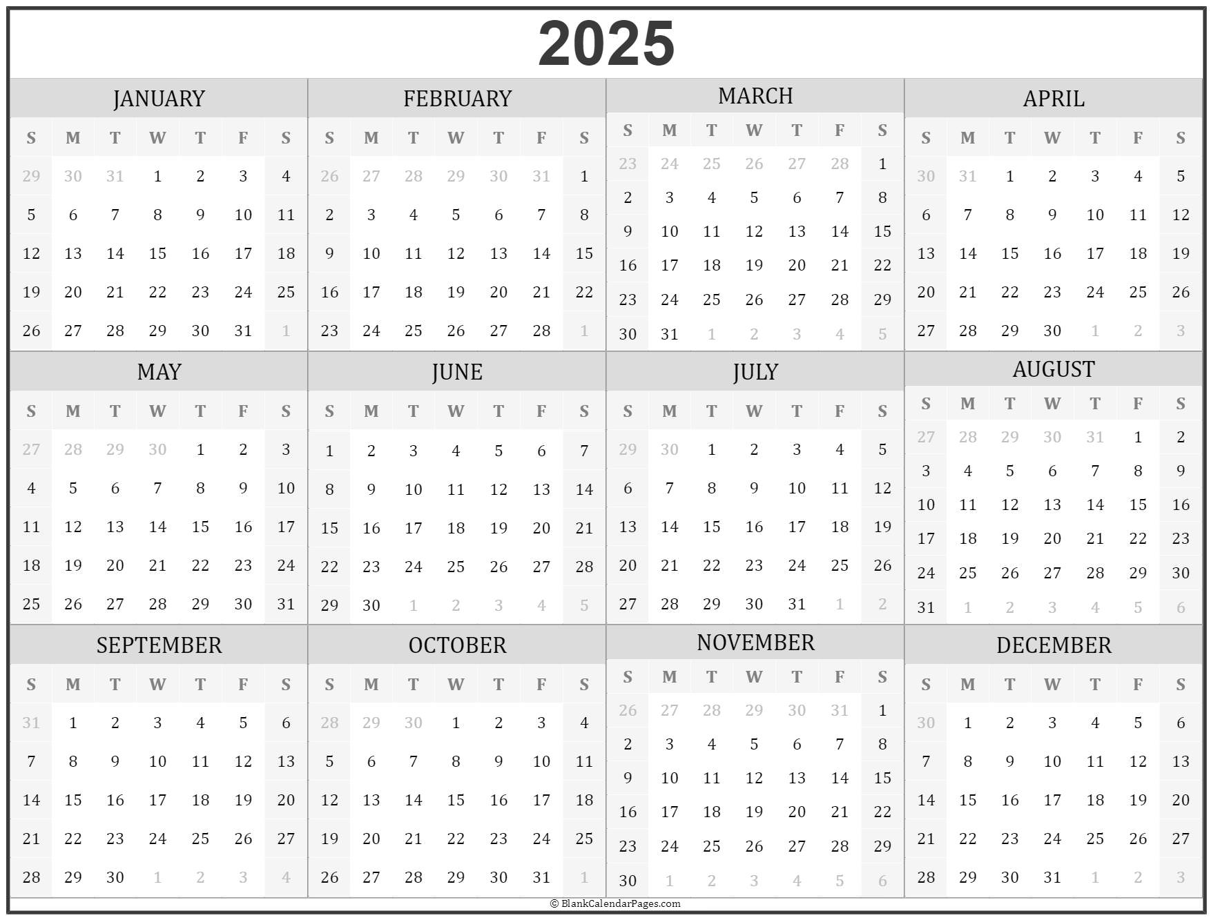 Calendar Yearly 2025 Printable - Phillip C. Bentz