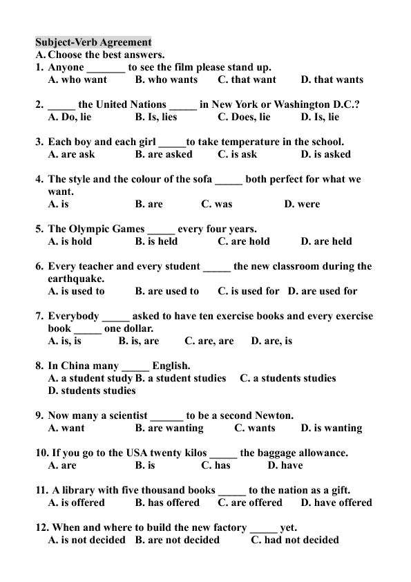 Subject- Verb Agreement