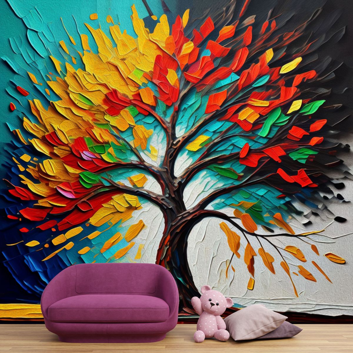 Stylized Tree Modern Artwork Oil Painting Wallpaper For Wall - Magic Decor
