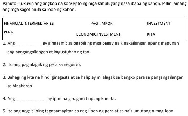SOLVED: Tukuyin Ang Angkop Na Konsepto Ng Mga Kahulugang Nasa Ibaba Ng Kahon. Pillin Lamang Ang...