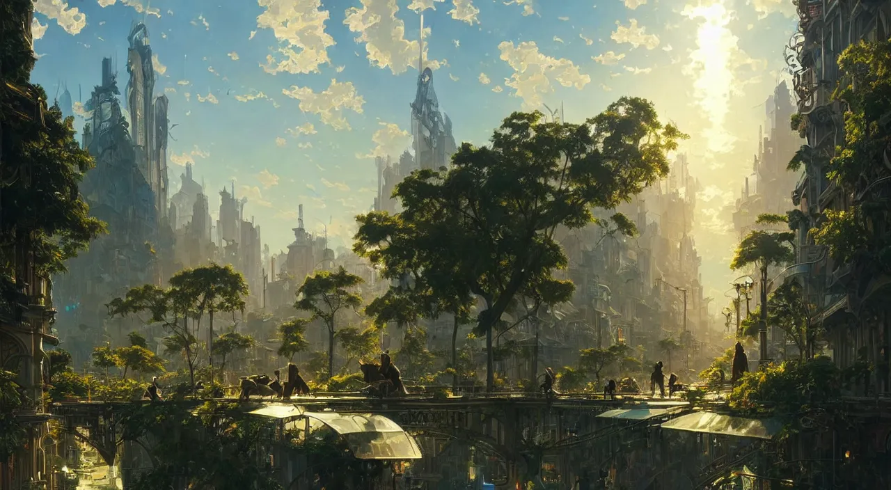 Gorgeous Solarpunk City With Happy People And Animals,| Stable Diffusion