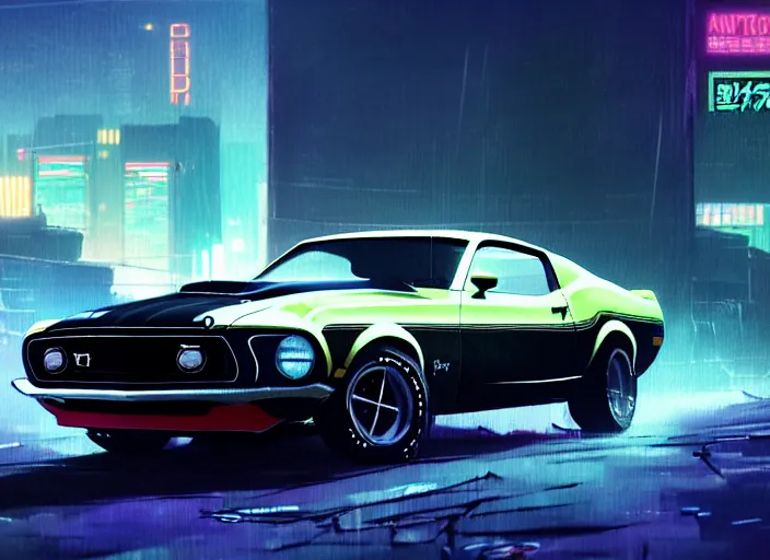 Portrait Of 1 9 7 1 Ford Mustang Mach 1, Cyberpunk| Stable Diffusion