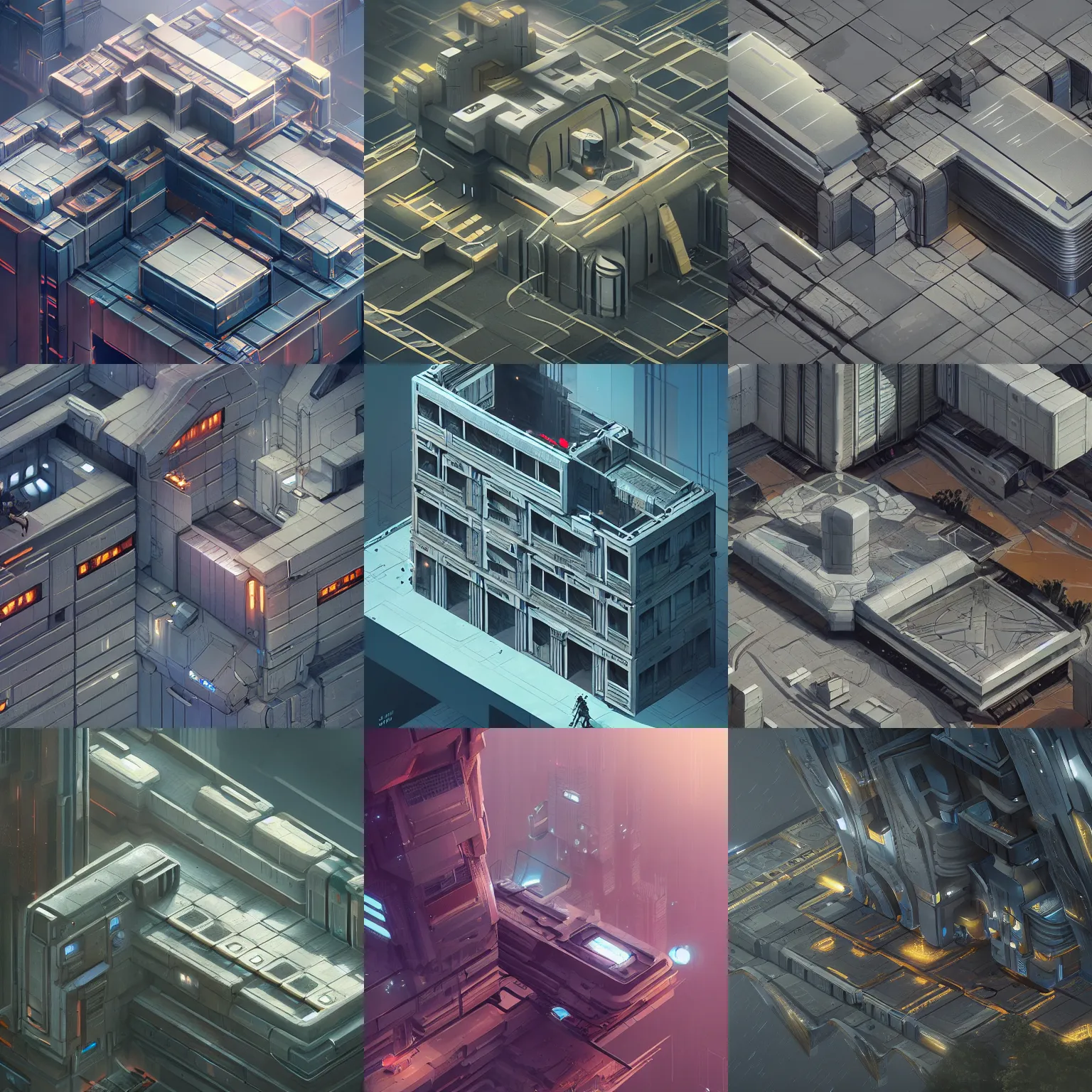Sci-fi Building. Isometric View, Concept Art, Unreal| Stable Diffusion
