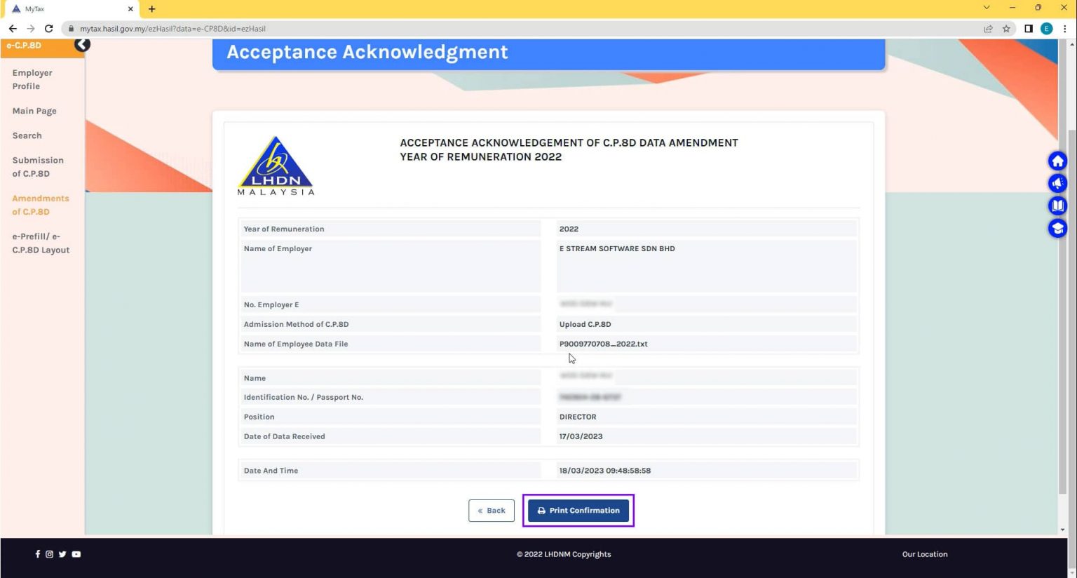 [2023] CP8D Online Submission Via Mytax| LHDN Borang E