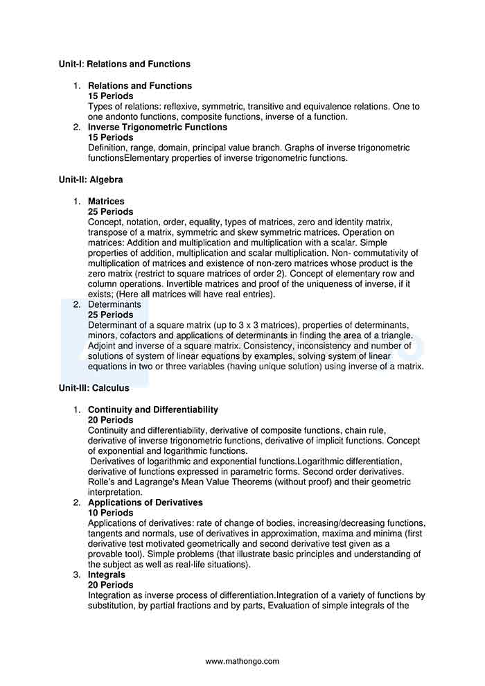 CBSE Syllabus For Class 12 Maths – MathonGo