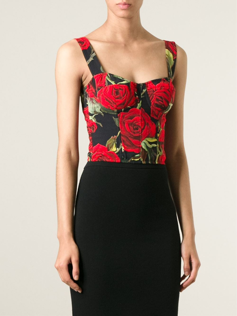 Lyst - Dolce & Gabbana Rose Print Bustier Top In Red