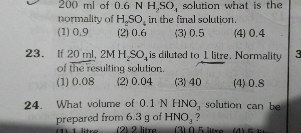 200ml Of 0.6 NH2 SO4 Solution What Is The Normality Of H2 SO4 In The Fi..