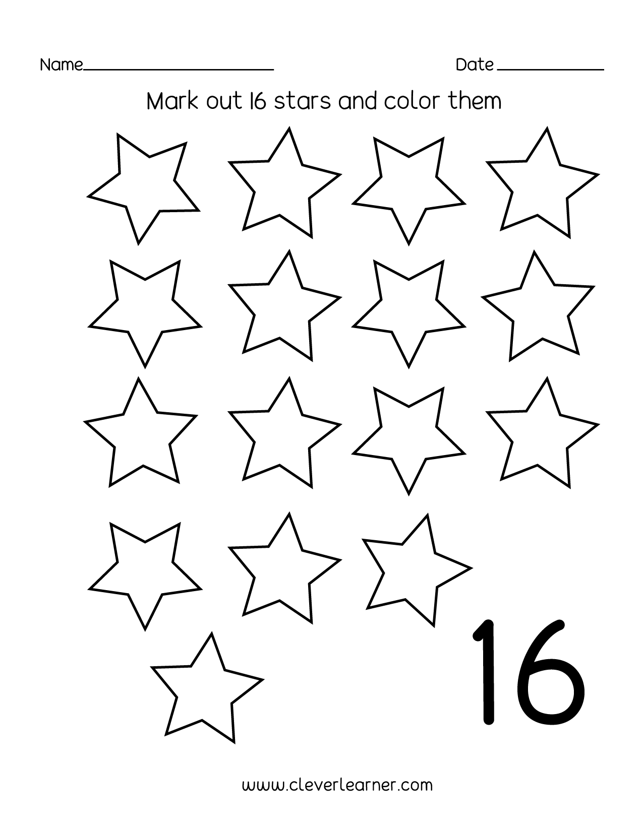 Number 16 Writing, Counting And Identification Printable Worksheets For Children