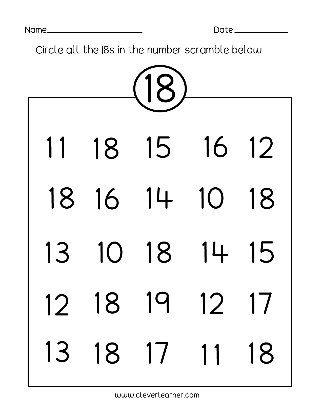 Number 18 Worksheets For Preschool