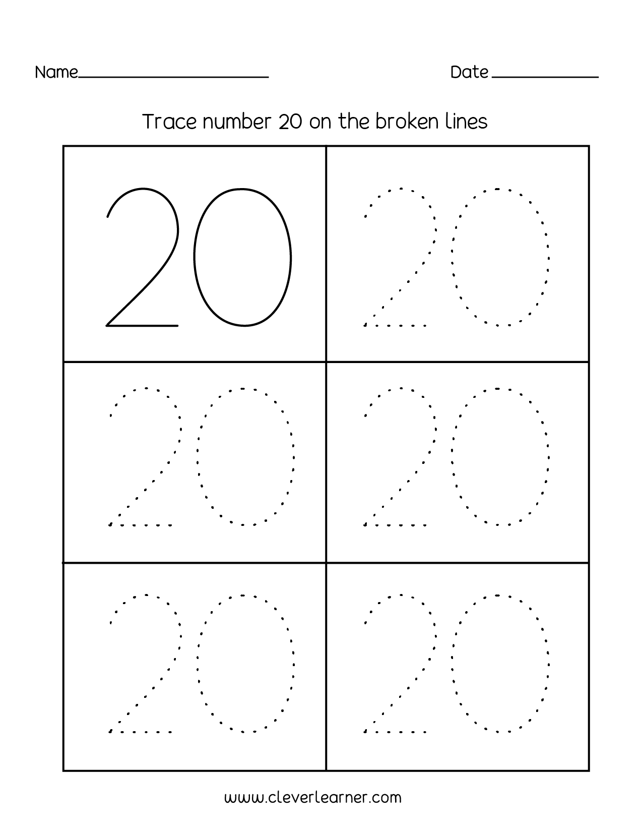 Number 20 Tracing Worksheet