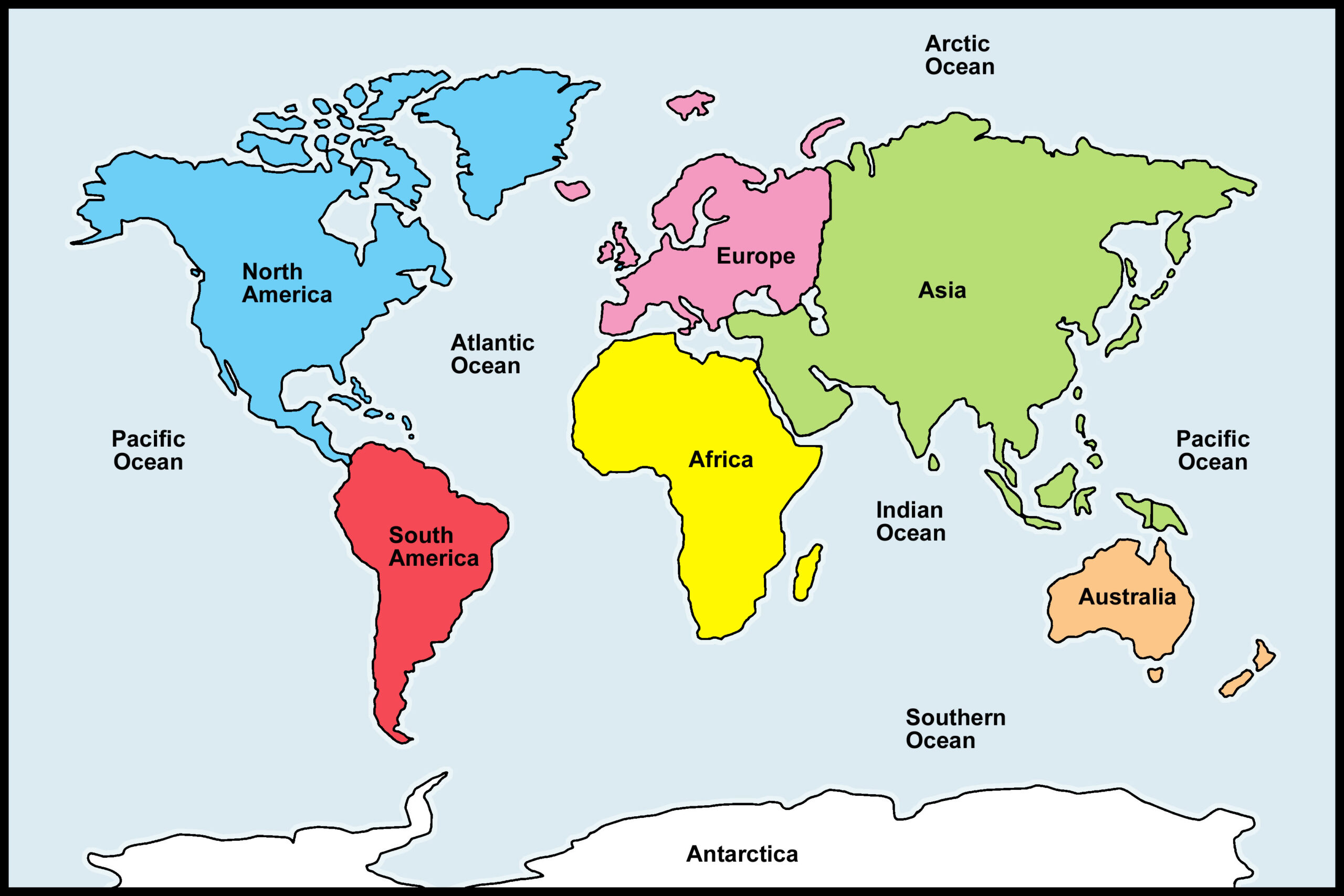 Europe Map With Oceans Printable World Map 7 Continents Computer Lab Images/map Of World With Oceans