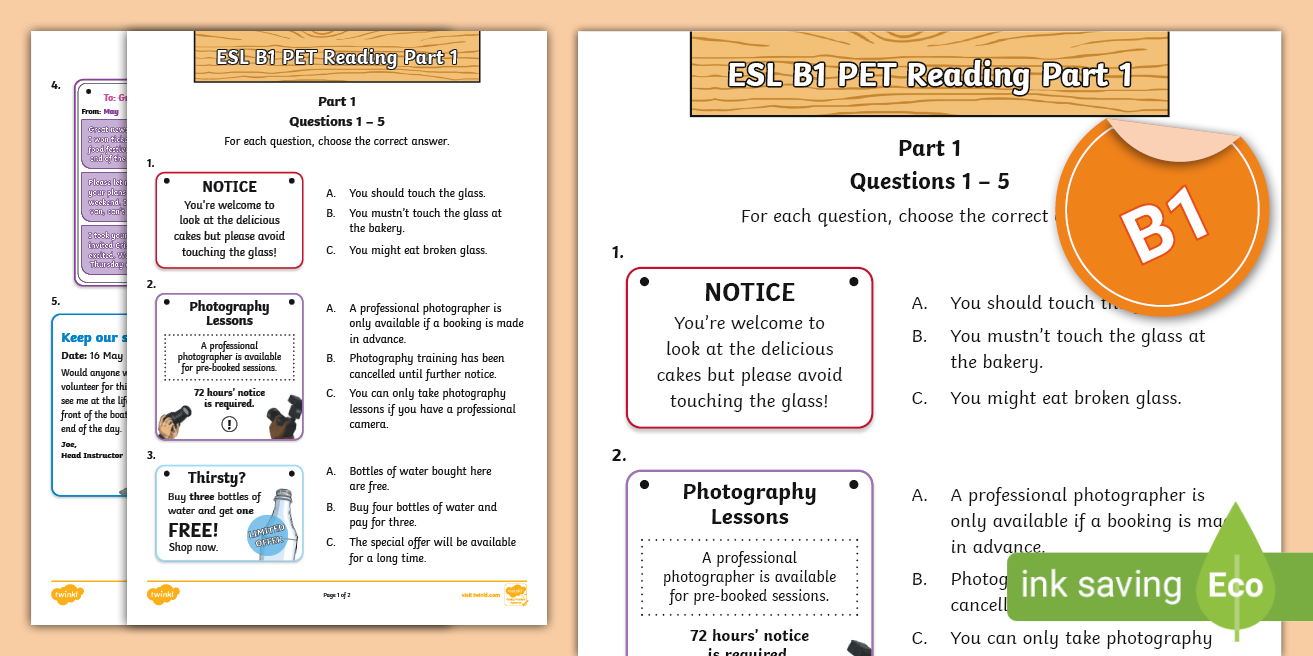 ESL B1 PET Reading Part 1 Worksheet (2) (teacher made)