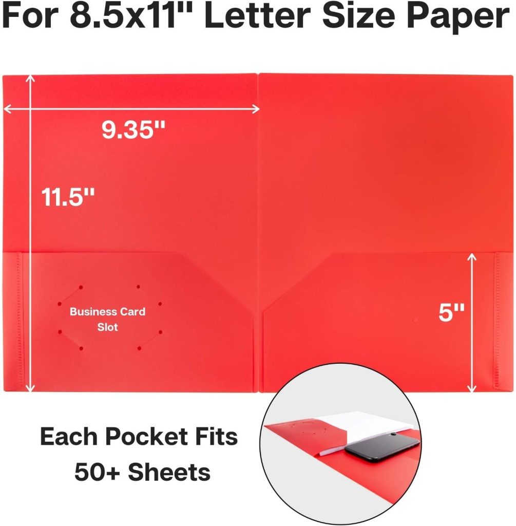 Dunwell Colored Plastic Folders with Pockets - (12 Pack, Assorted Colors), 2 Pocket Poly Folders ...