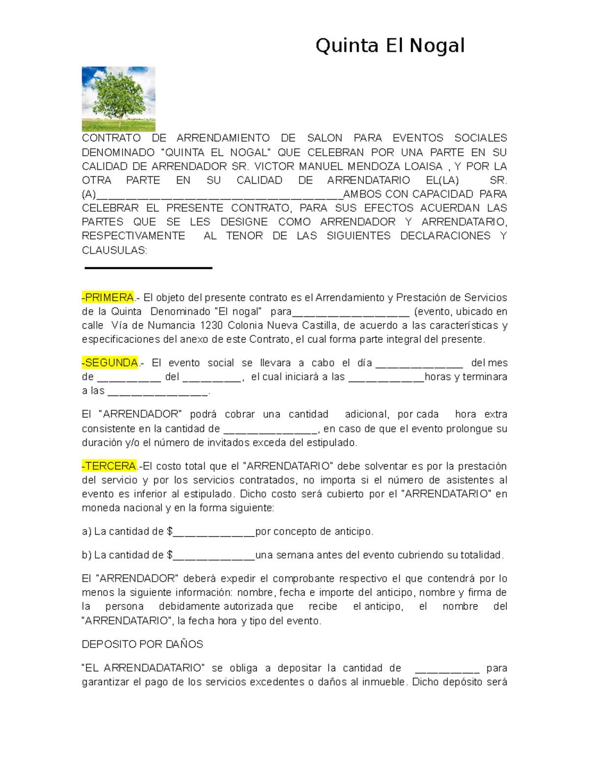 Contrato De Alquiler De Eventos - Image To U