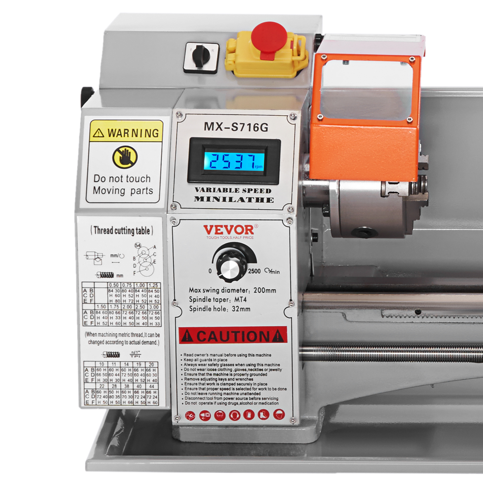 VEVOR Mini Metal Lathe Machine, 7&#39;&#39; x 16&#39;&#39;, 800W Precision Benchtop Power Metal Lathe, 150-2500 ...