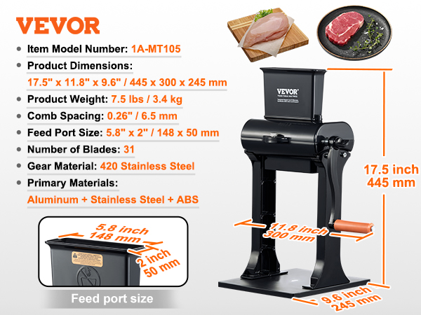 VEVOR Commercial Meat Tenderizer, Heavy Duty Stainless Steel Meat Tenderizer Machine, Quick And...