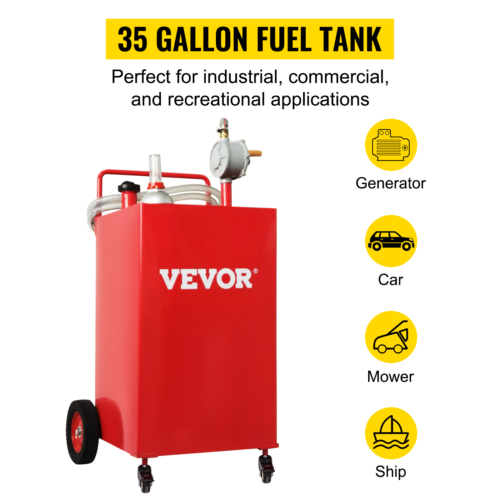 VEVOR brandstofwagen 35 gallon gasbrandstoftankcontainer 42&quot; x 21&quot; x 21&quot; met handmatige ...