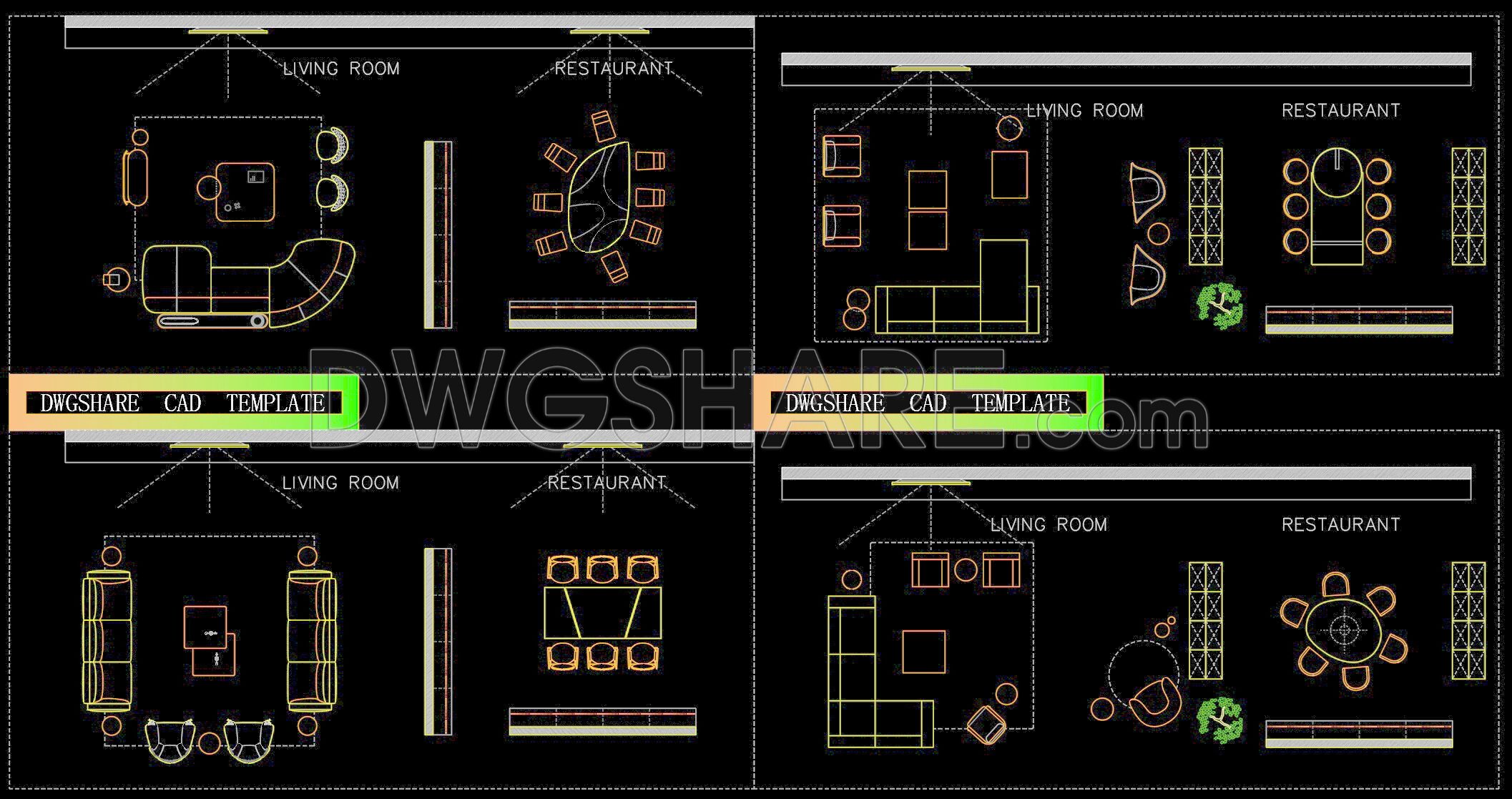 245. CAD blocks for spatial layout of living room and kitchen area