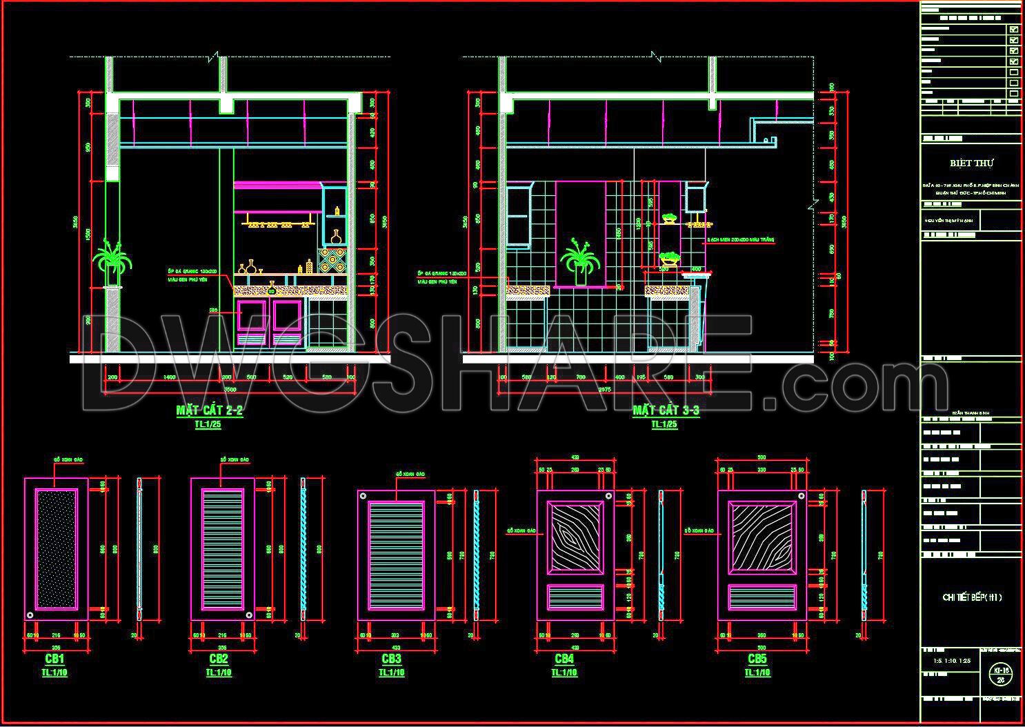 99. CAD technical drawings of kitchen cabinets for the house