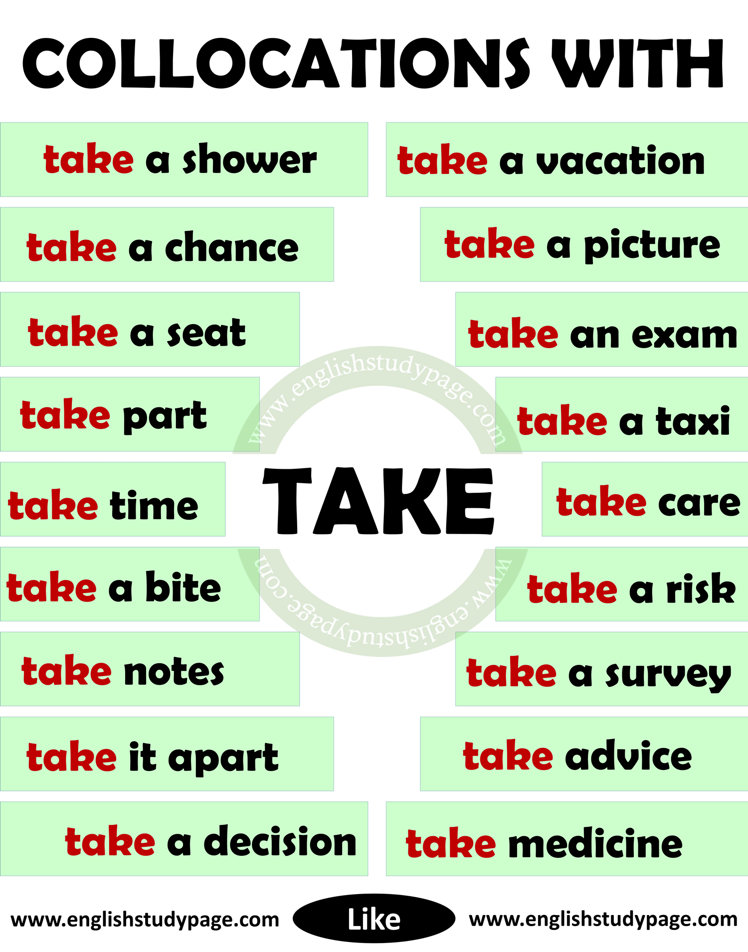 Collocations With TAKE In English - English Study Page