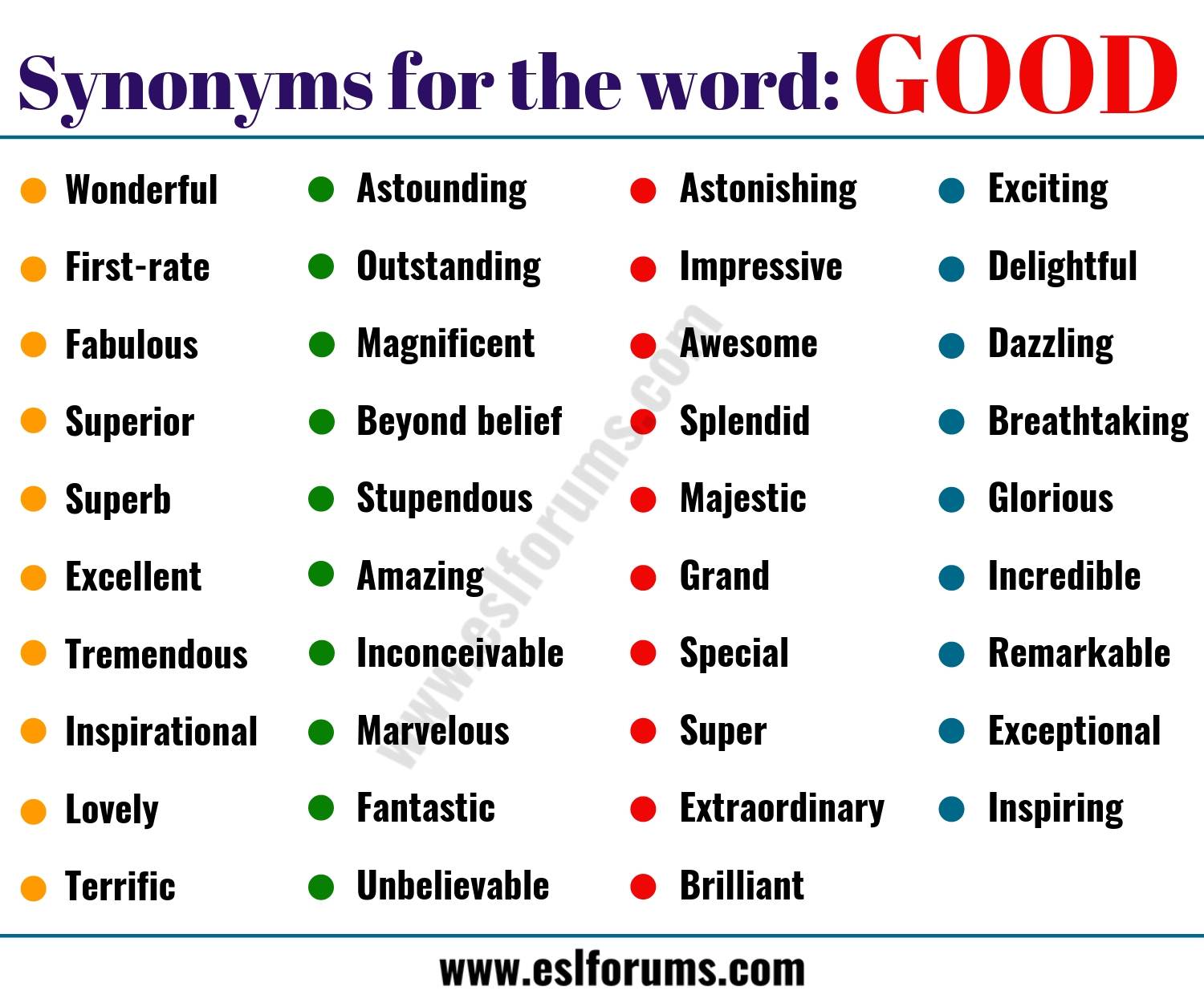 Another Word For GOOD: List Of 38 Useful Synonyms For GOOD In English - ESL Forums