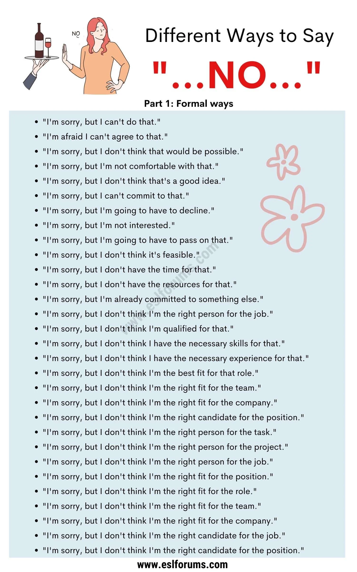 70+ Creative Ways To Say No (Formal And Informal) - ESL Forums