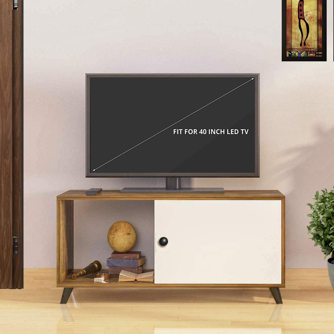 Klaxon Kurtly Engineered Wood TV Unit/Display Storage Cabinet Rack With Decor Shelf (Rustic...